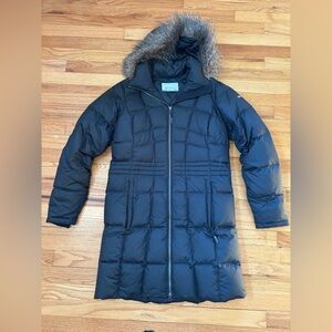 Columbia Women's Black Long Quilted Puffer Coat with Faux Fur Trim Hood